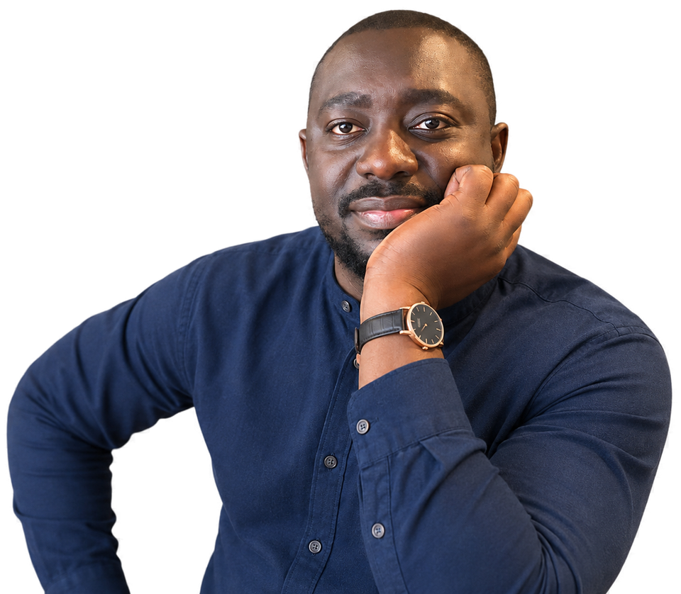 Ọláoyè Samuel Adétáyọ̀ Olúwadámiláre Àlàbí, resting on his hand.